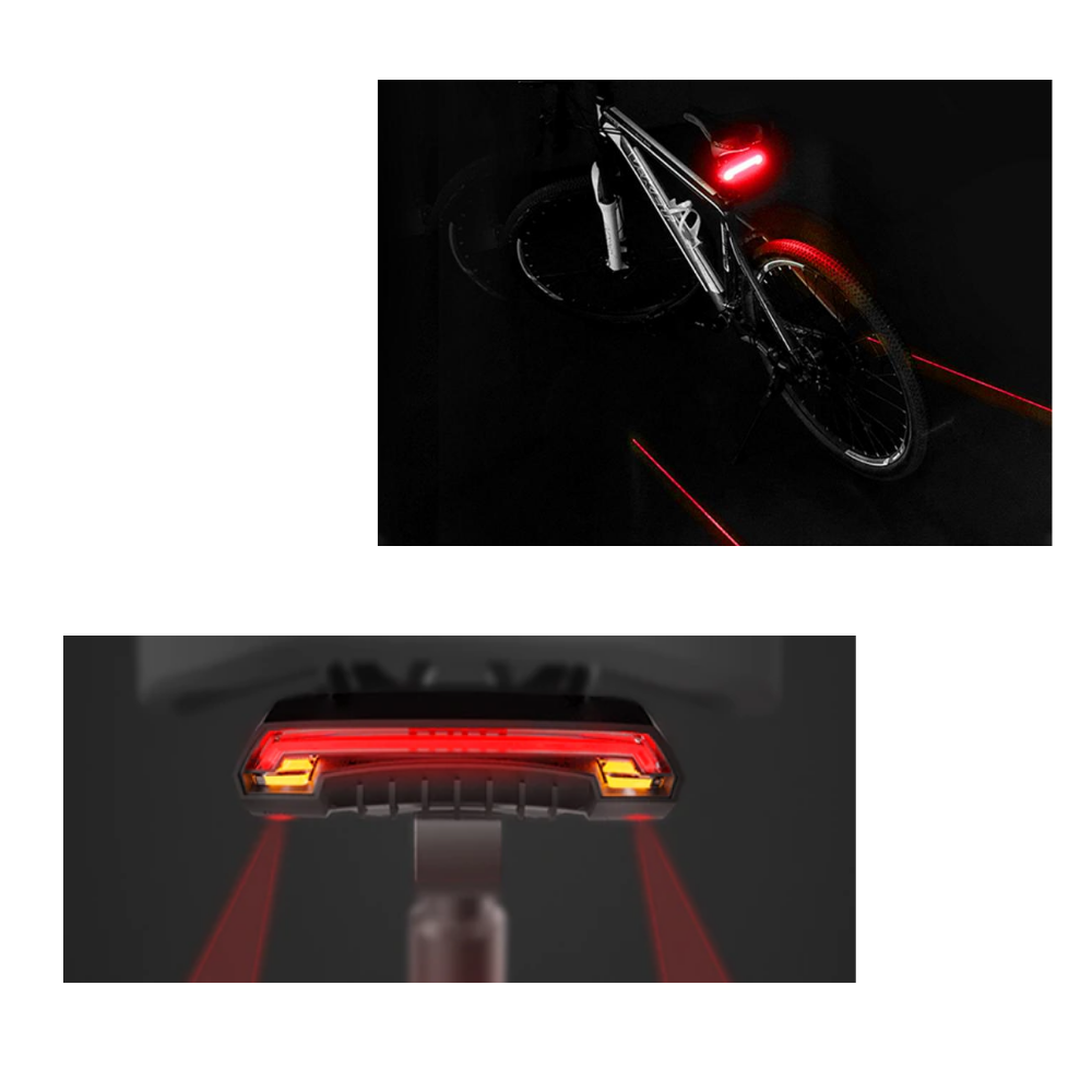 Bike Safety Tail Light with Indicators - Automatic Brake Detection and Safety Laser Lights - 