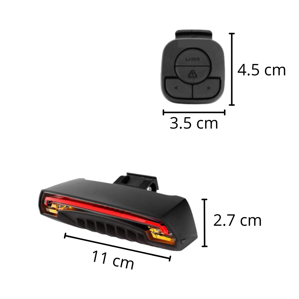 Bike Safety Tail Light with Indicators - Dimensions - 