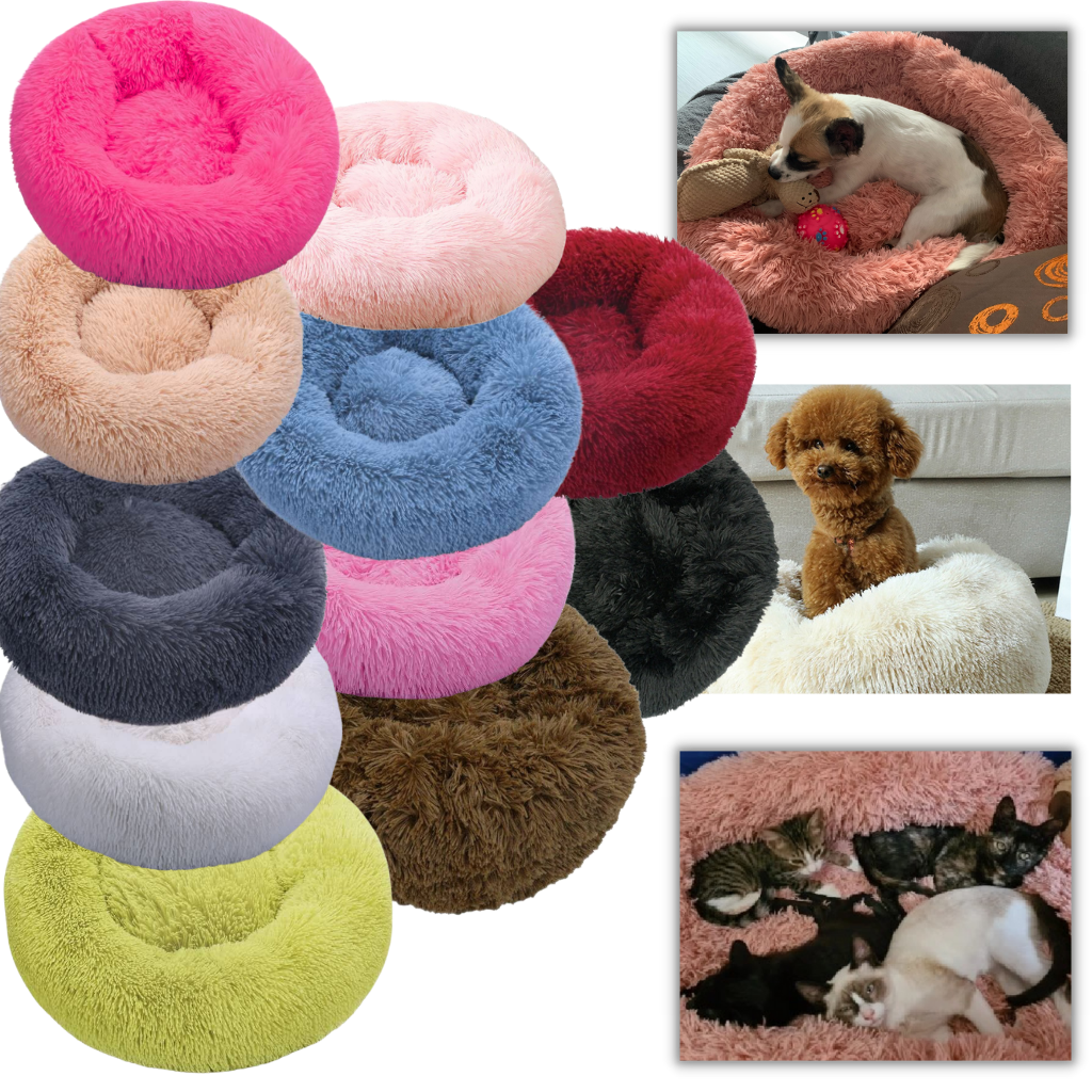 Ultra Comfortable Fluffy Plush Donut Pet Bed with Lumbar Support - Ozerty