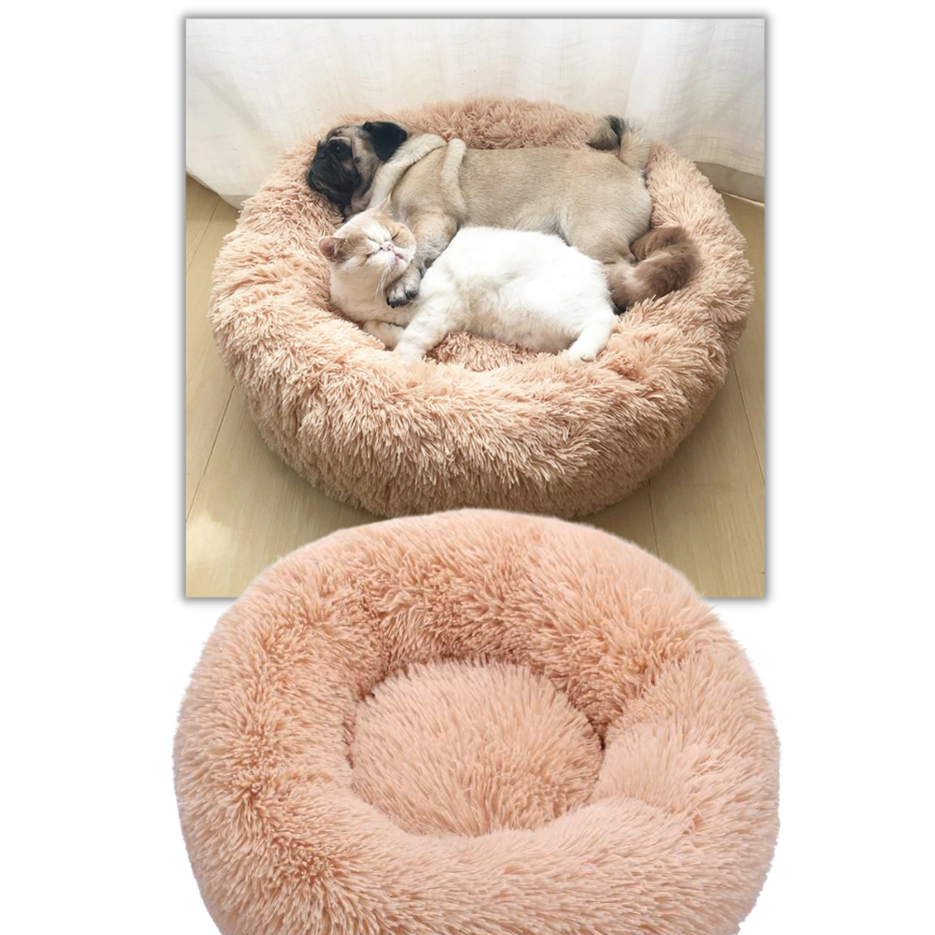 Lit en peluche en forme de donut pour animaux de compagnie - Coussin confortable - Ozerty