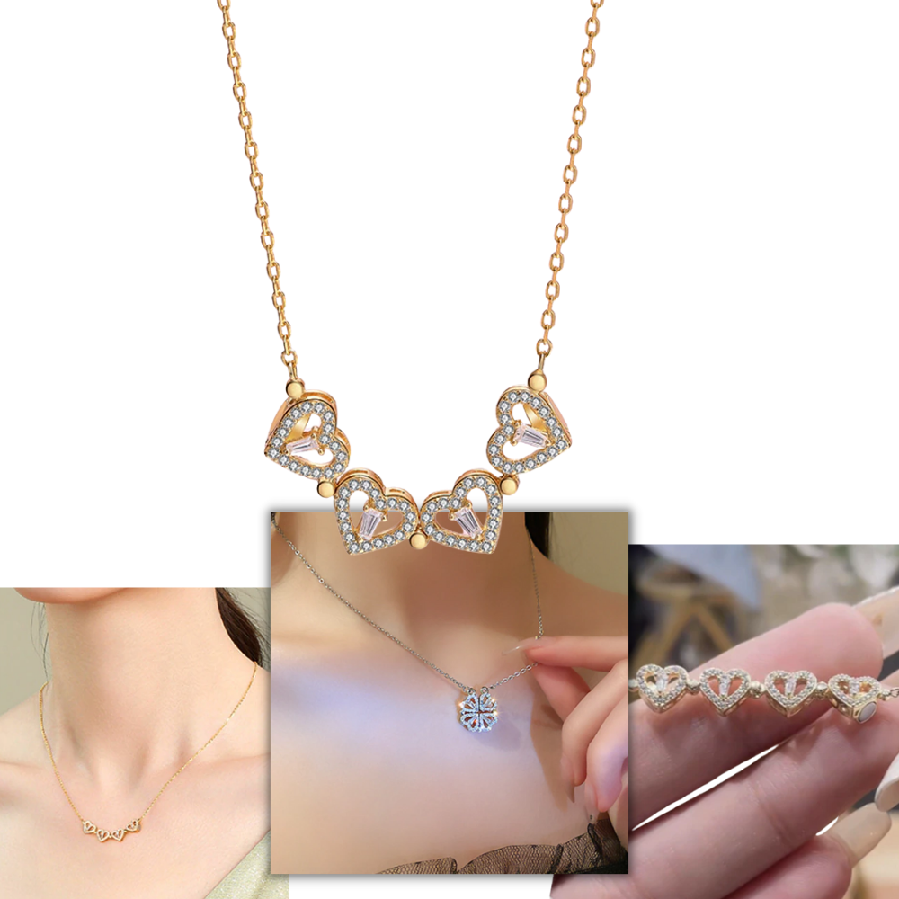 Hjärtformat halsband med fyra blad │ halsband i rostfritt stål │ smycken - Ozerty