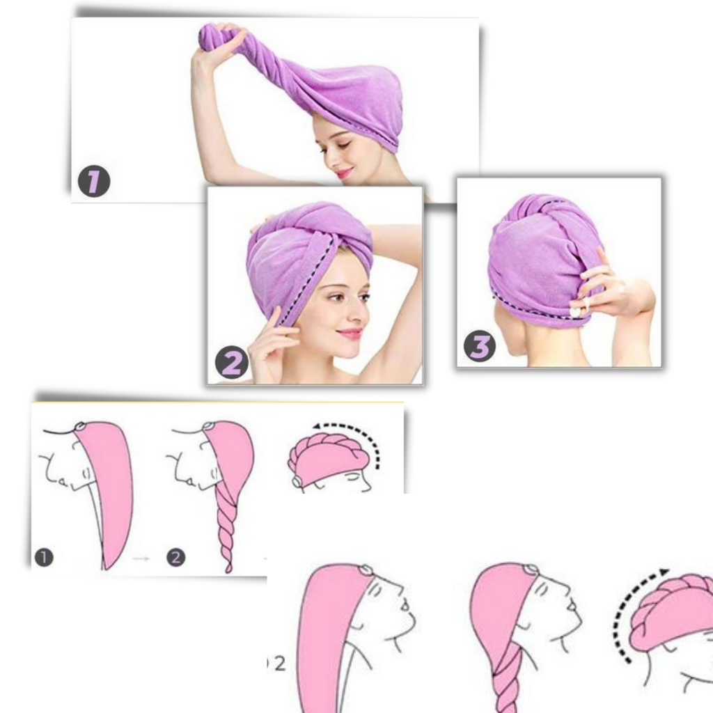 Asciugamano per capelli asciutto istantaneo - Design confortevole - Ozerty