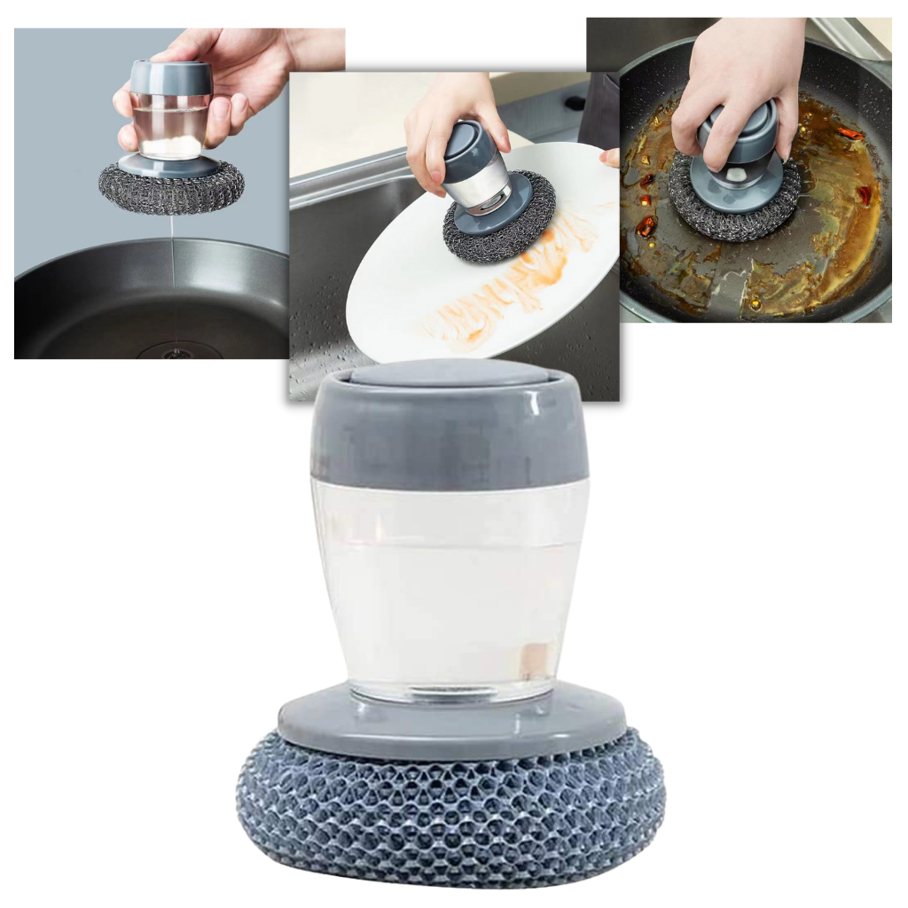 Tvåldispenserande handborste för kök │ tvåldispenserande svamp för diskmedel - Ozerty