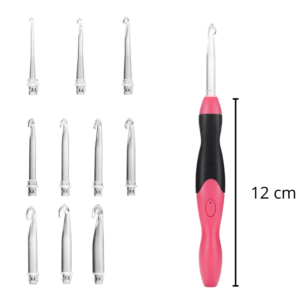 Sett med ergonomiske LED heklenåler - Dimensions - Ozerty