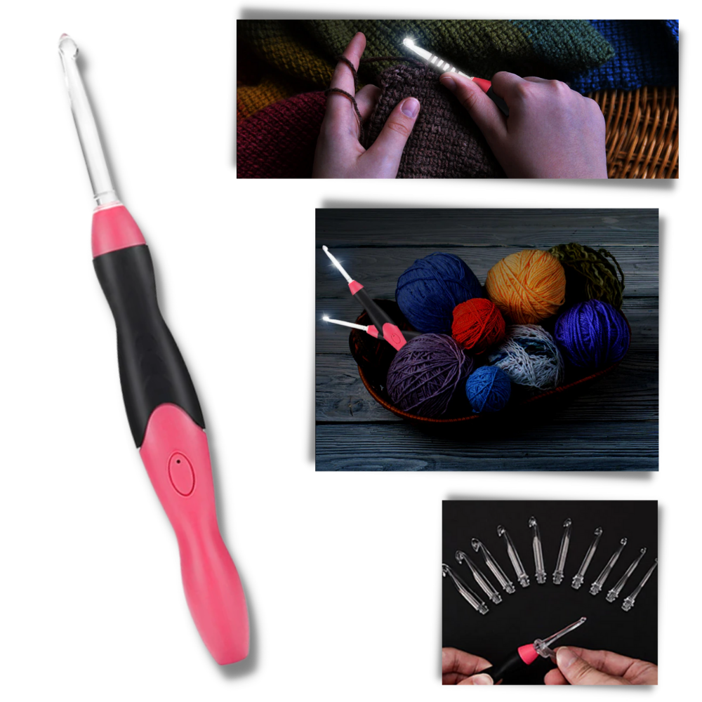 Ergonomic Rechargeable LED Crochet Hooks Set | LED crochet hook set | Lighted Crochet Hooks Complete Set - 