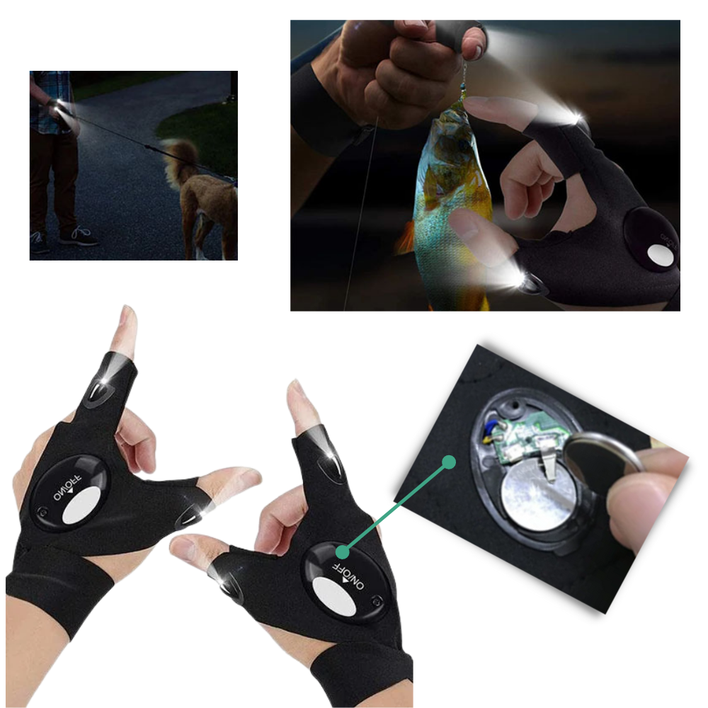 Pair of LED Gloves With Waterproof Lights - Battery Powered -