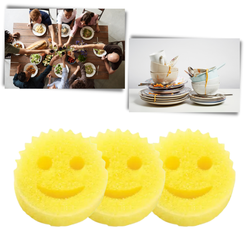 4 Pack Smiley Magic Cleaning Smiley Sponge Wipe Honeycomb Sponge Home  Kitchen Cleaning Dishwashing Cotton