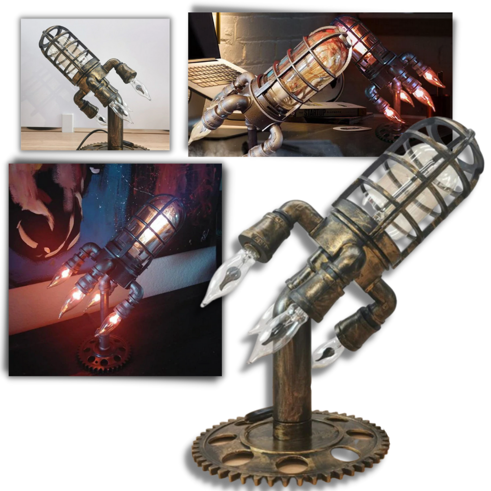 Steampunk Rocket Lamp - Rocket-shaped LED Lamp - Vintage rocket LED Lamp

 - 