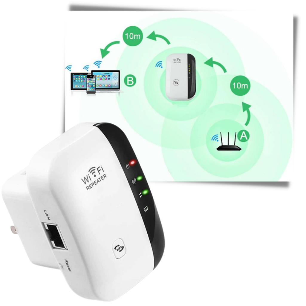 Amplificador y potenciador de señal WiFi a distancia - 10 m de cobertura - Ozerty