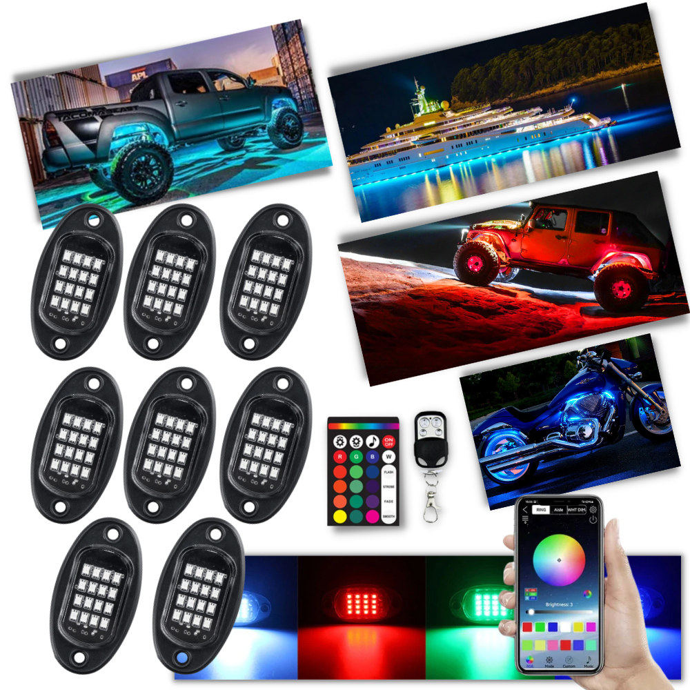 LED Rock Light - 8 paket RGB-ljus för fordon - Neonljus för fordon - Ozerty