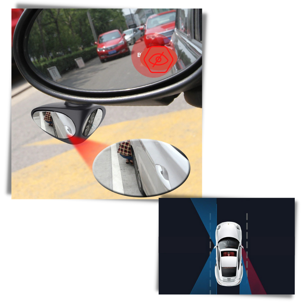 Rotatable 2 Side Blind Spot Car Mirror - Reduces Blind Spots - 