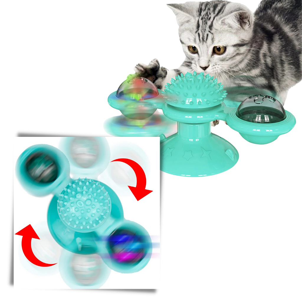 Rotativ vindmølle kat legetøj med børste - Interaktivt katte legetøj - Ozerty