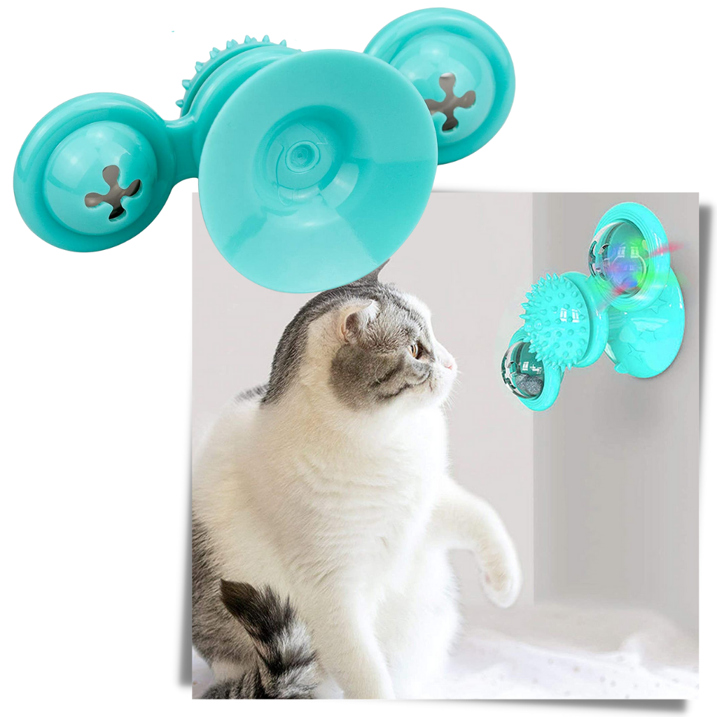 Rotativ vindmølle kat legetøj med børste - Sugekop vedhæftet fil - Ozerty