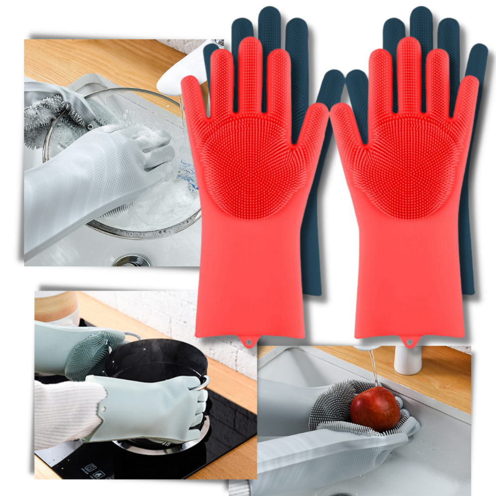 Guanti di lavaggio multiuso in silicone │ guanti magici per lavare i piatti - Ozerty