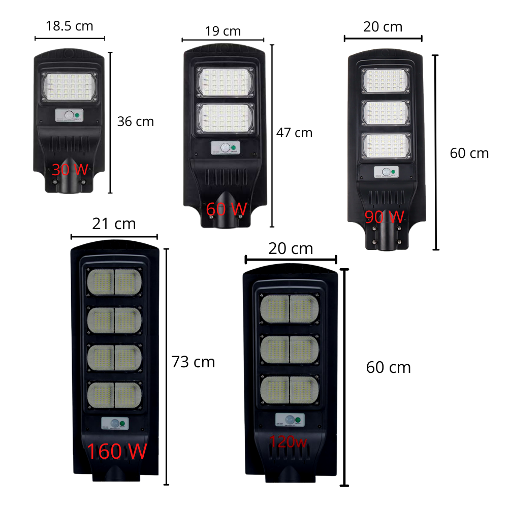 Bevægelsesfølsom solcelledrevet udendørs LED - Dimensions - Ozerty