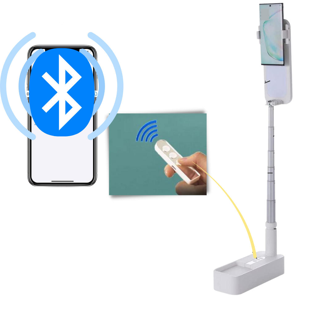 Support pour smartphone avec kit d'éclairage bluetooth intégré - Télécommande Bluetooth pour bâton de selfie - Ozerty