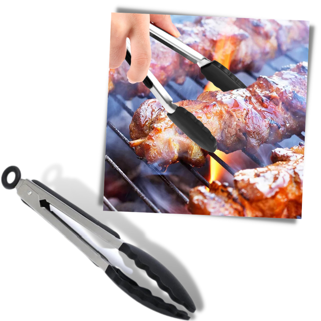 Pince de barbecue en acier inoxydable avec poignée en silicone - Aide au barbecue - Ozerty