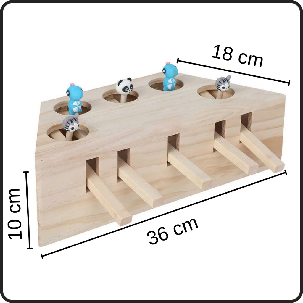 5 Hole Wooden Interactive Cat Toy - Dimensions - Ozerty