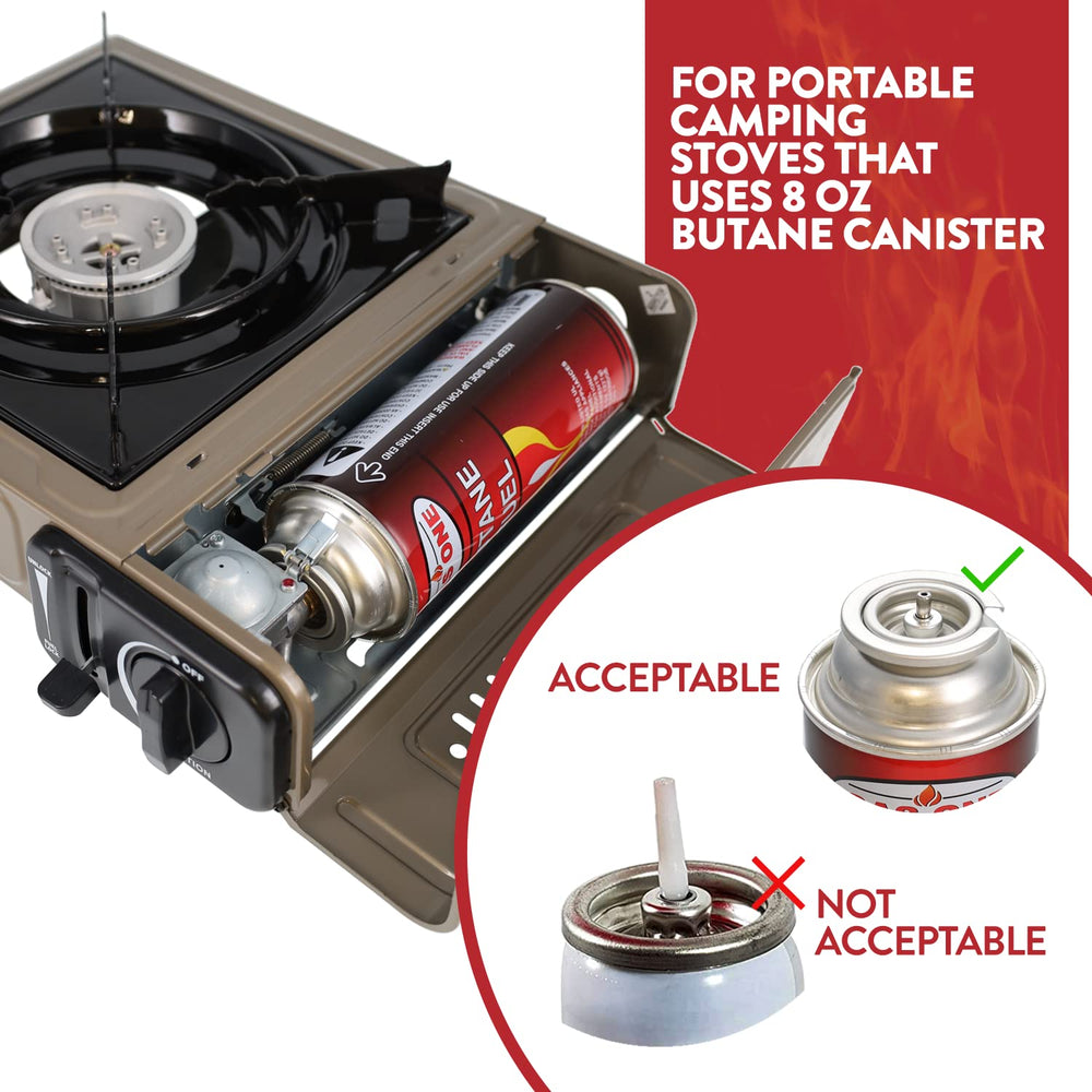 Chef Master 90019 Portable Stove Combination Pack, Includes 4 x 8 oz. Tins  of Butane Fuel | 15 000 BTU | Perfect for Emergency Cooking and Boiling