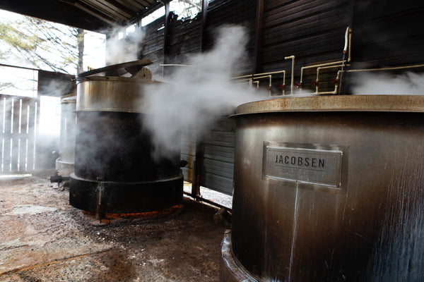 Jacobsen's Boil Pots in use with steam rising