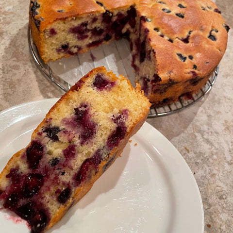 Example of blueberry olive oil cake in a 9" round