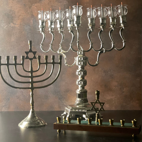 An image of the 3 Hanukkiah, or menorah especially designed for Chanukah, which are described in my story