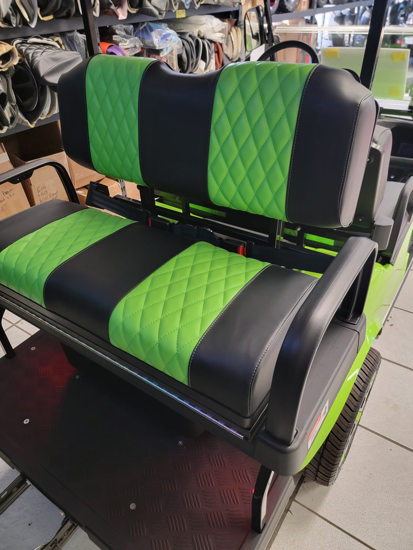 Evolution EV Golf Cart Custom Diamond Stich Seat Covers Lime Green fit ...