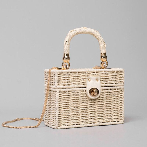 Box shape straw beach bag