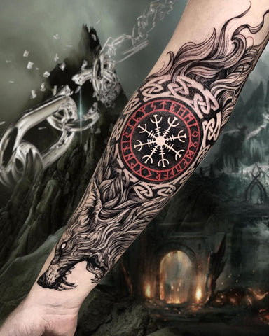 Viking Tattoo Sleeve with Crow Design