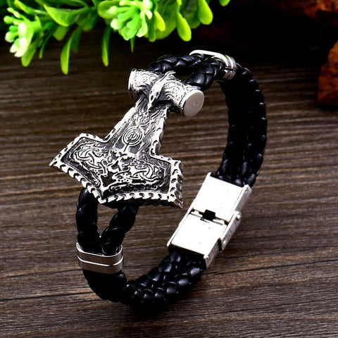 Pulsera de cuero hombre mujer, Brazalete Vikingo Martillo de Thor,  ajustable para Hombre Mujer Novio MADIOLA Vikingo Thor