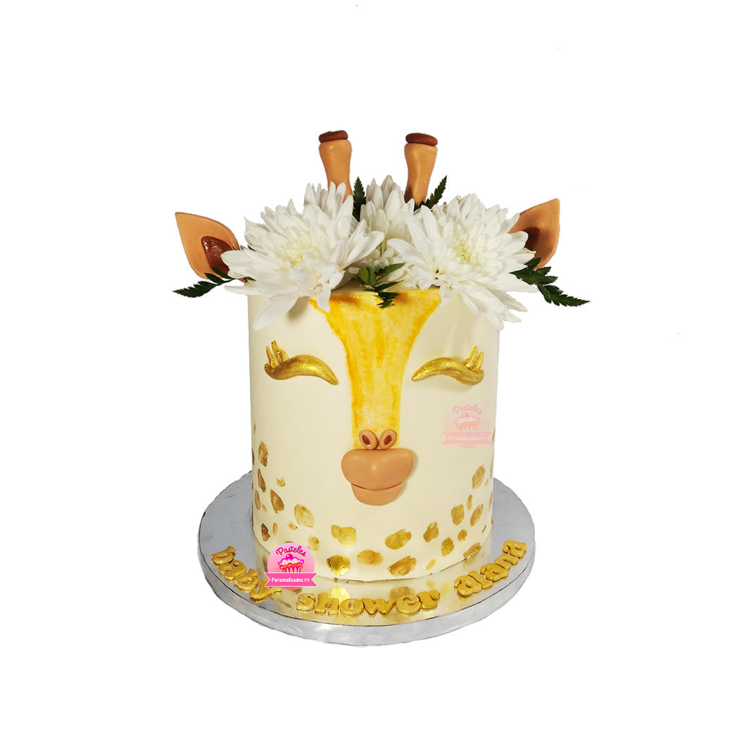 PASTEL JIRAFA CON FLORES – Pasteles Personalizados MX