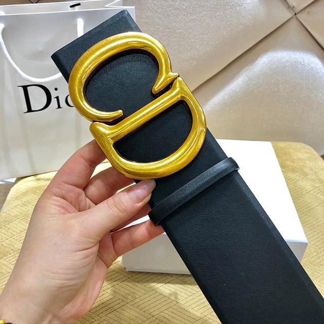 Dior fashion lady large belt letter gold buckle casual belt Red