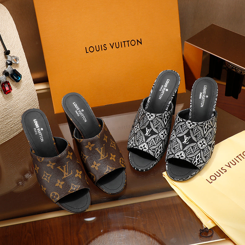 LV Louis Vuitton printed letters ladies high heel sandals Shoes