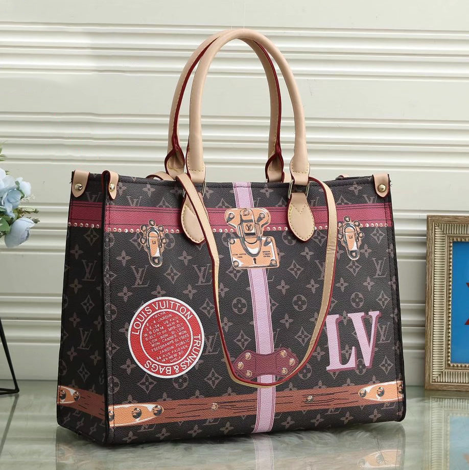 LV Louis Vuitton Colorblock Print Shopping Tote Shoulder Bag Mes