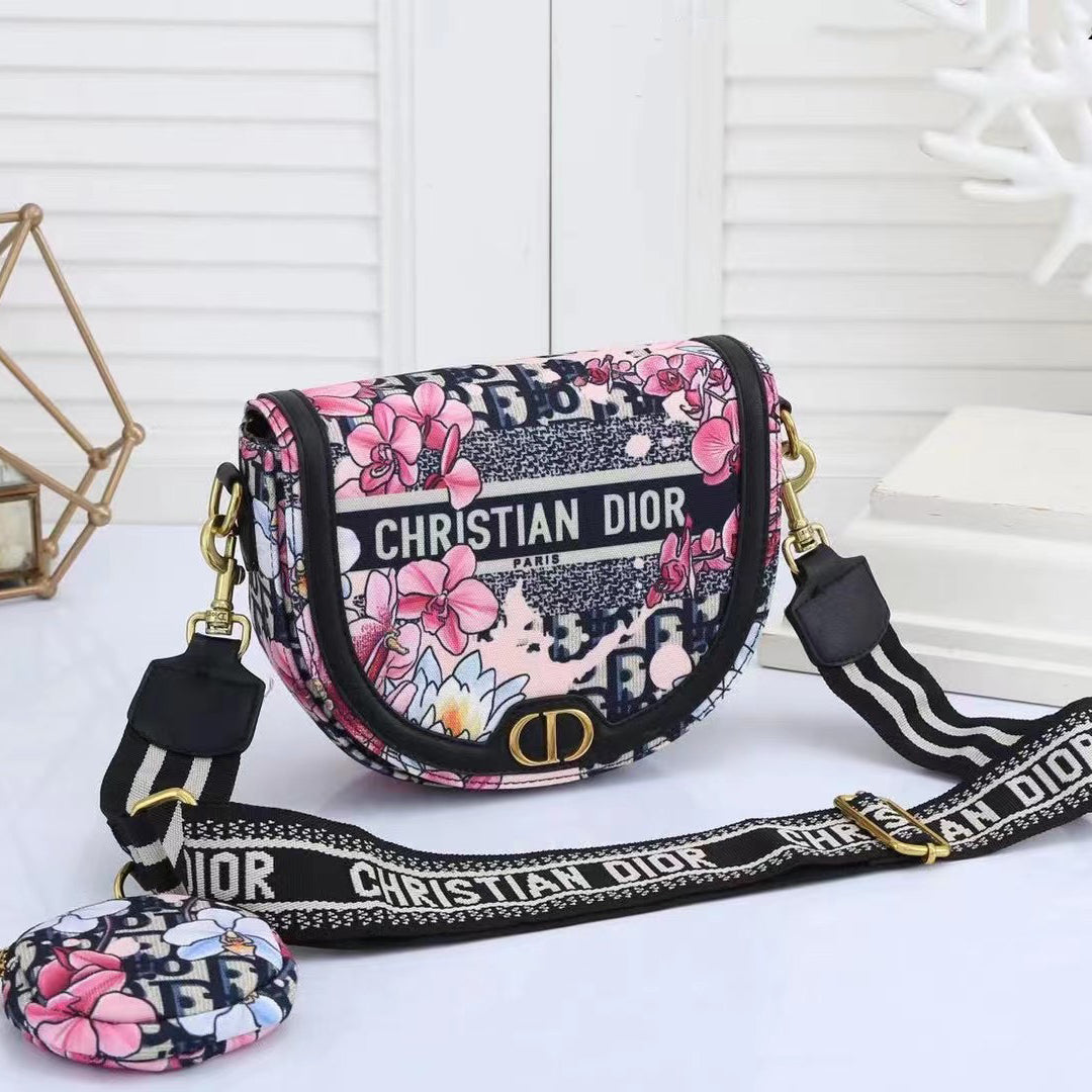 Dior women's canvas shoulder bag messenger wallet two-piece 