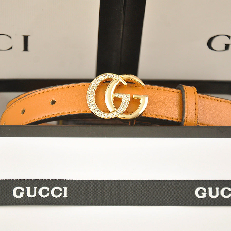 GG diamond-studded double G smooth buckle belt