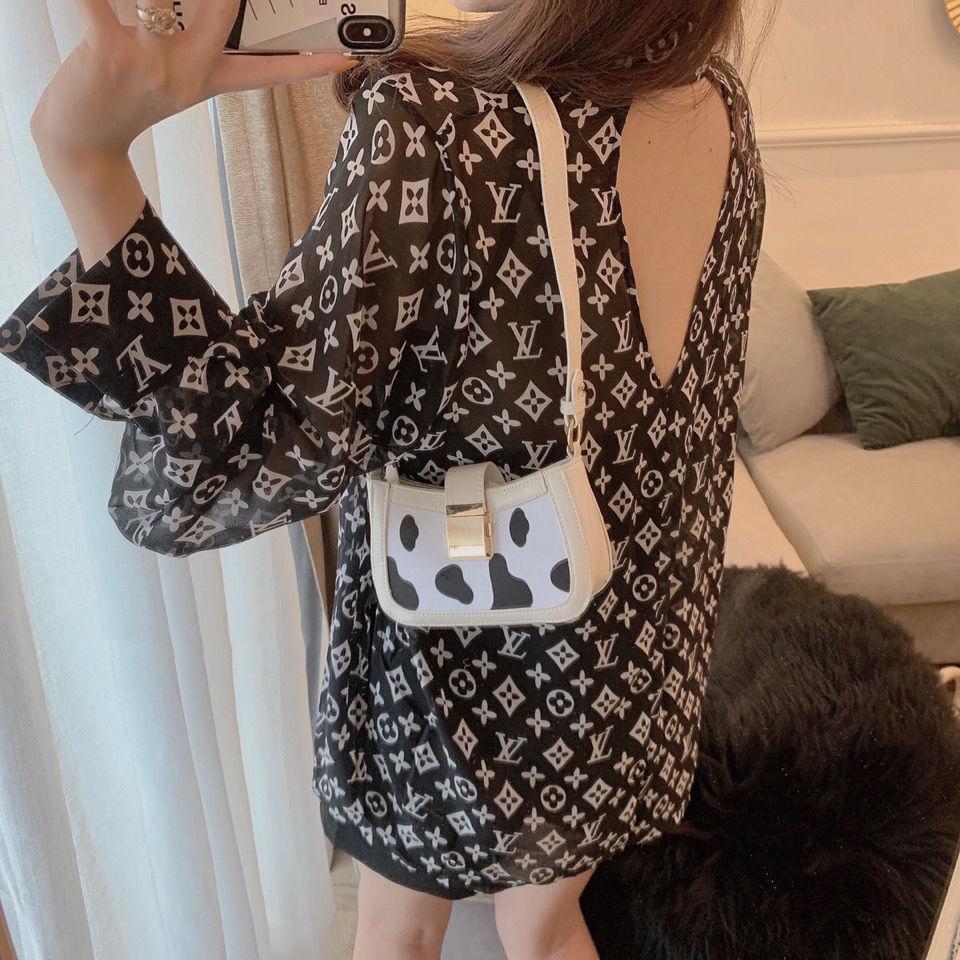 LV Louis Vuitton Home Letter Print Loose Thin Chiffon Shirt Long Sleeve Split Sunscreen Wild Open Ba