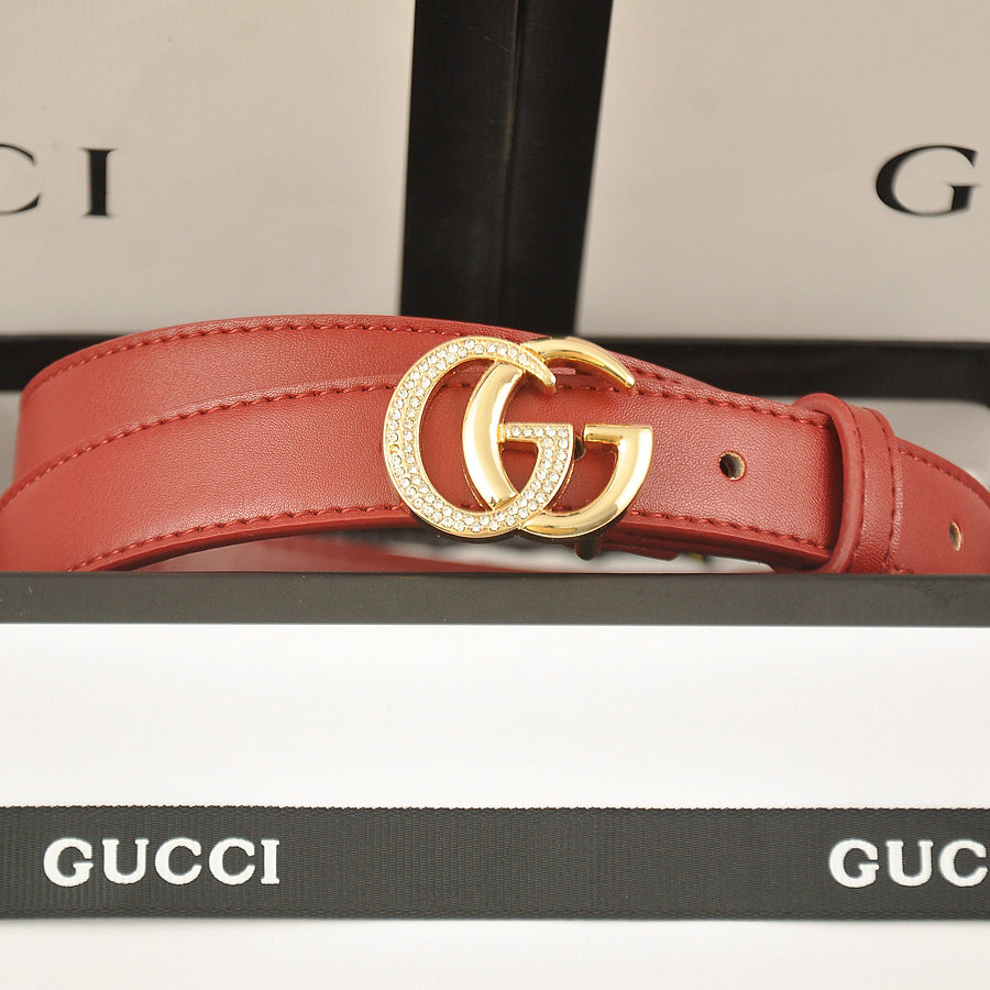 GG diamond-studded double G smooth buckle belt