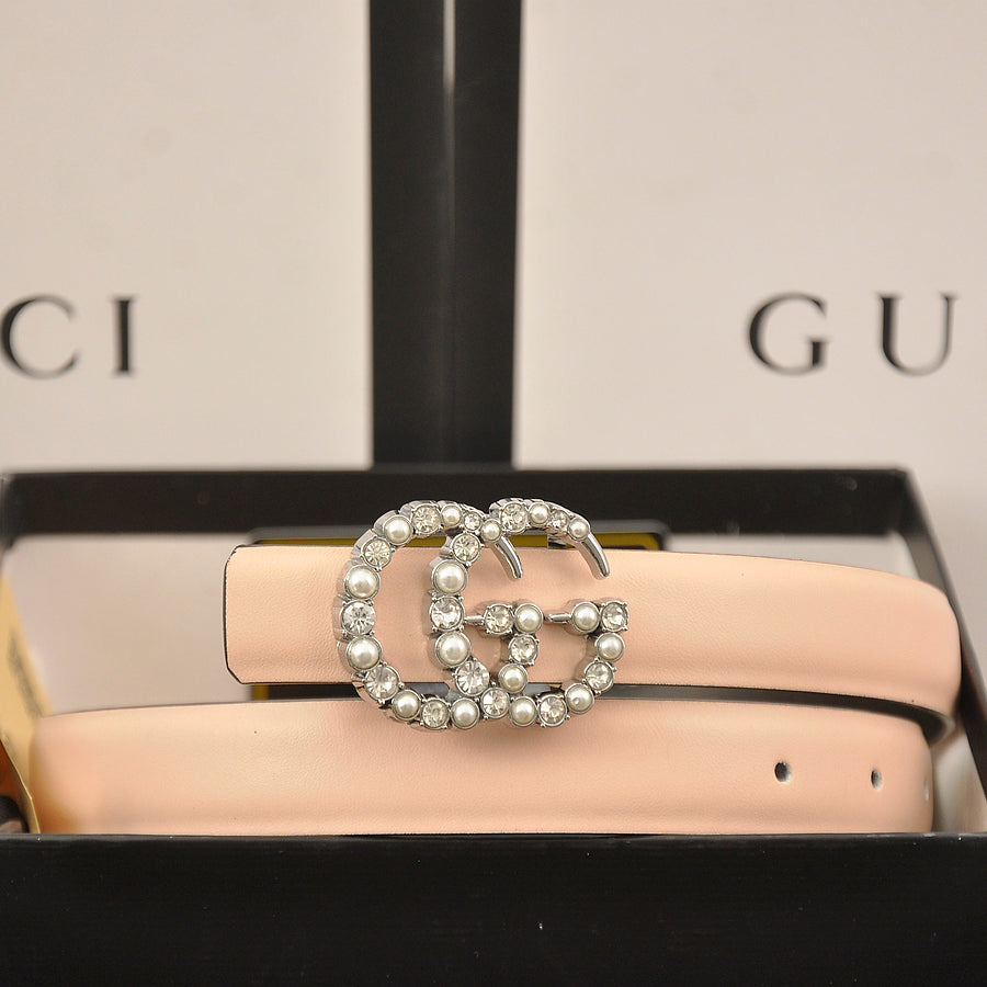 GG Women's Fashion Diamond Pearl Double G Belt