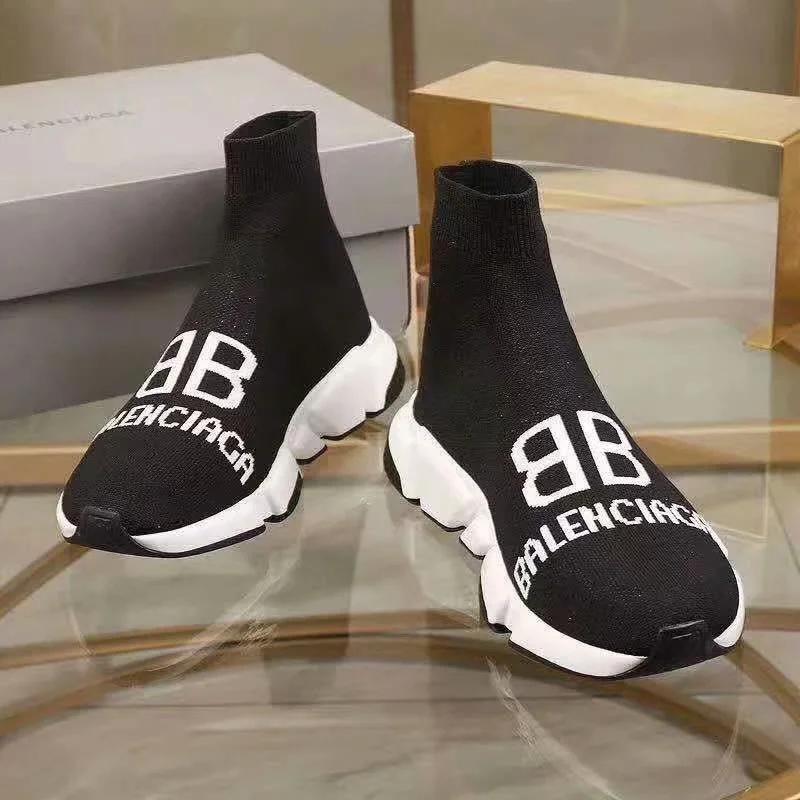 Balenciaga New fashion letter print couple sock shoes Black