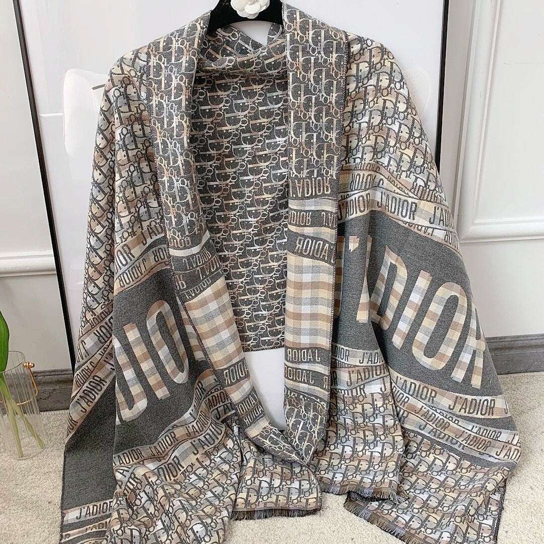 Dior CD new women's warm scarf fashion mixed color letter fu