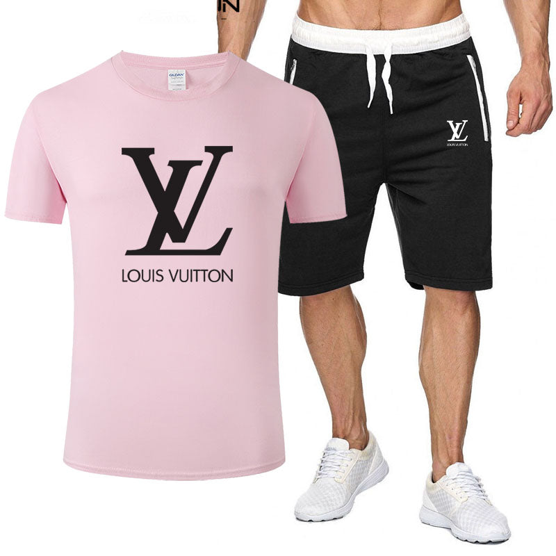 Louis Vuitton LV Classic hot sale printed letter logo hooded T-shirt Shorts two-piece suit Gray