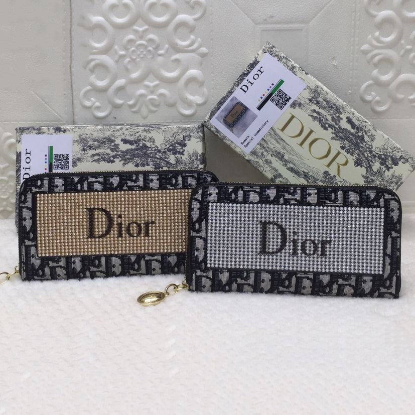 Dior CD New Diamond Inlaid Long Zip Wallet Clutch Bag