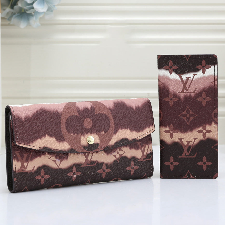 LV Louis Vuitton Hot Two-piece Set Fashion Lady Gradient Color Clutch Long Wallet