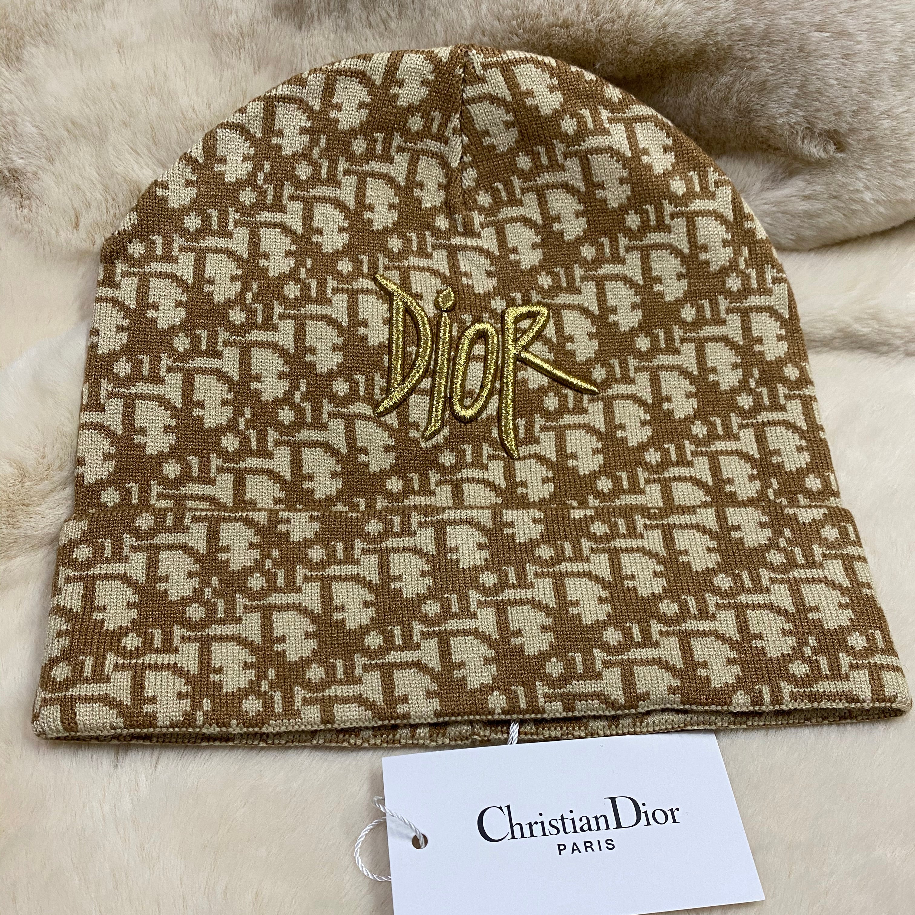 Dior CD Fashion Men's and Women's Knitted Beanie Hat with Embroidered Gold Logo Letters