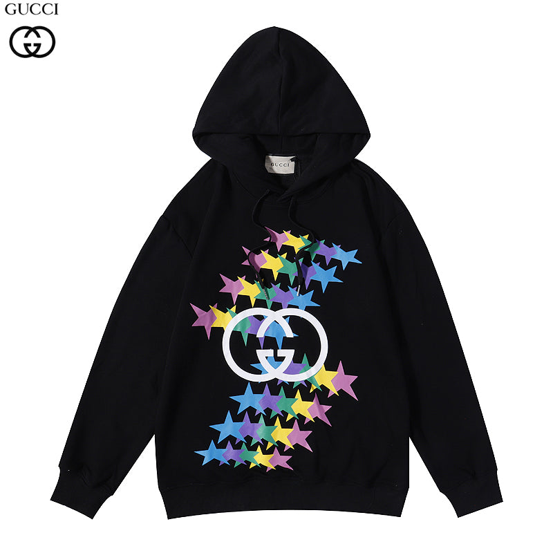 GG color double G print round neck pullover hoodie