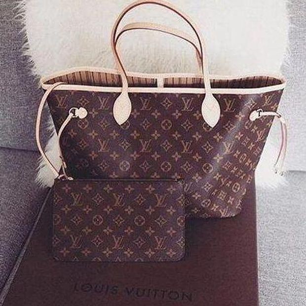 LV Louis Vuitton Women Shopping Leather Tote Handbag Shoulder Bag Purse Wallet Set Two-Piece