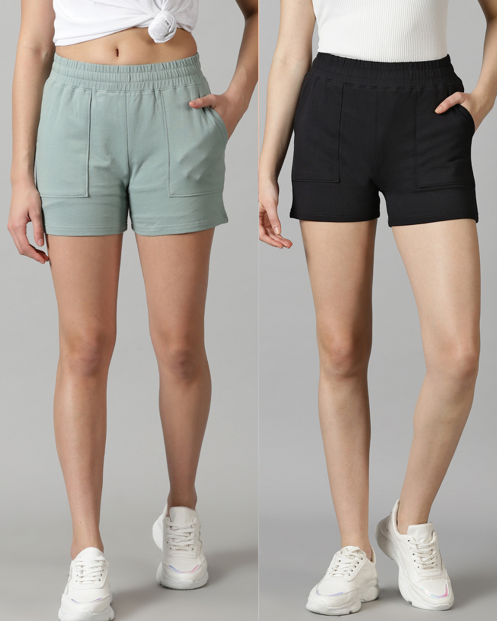 Pack of 2 French Terry shorts: Forest Green & White – The Short Store