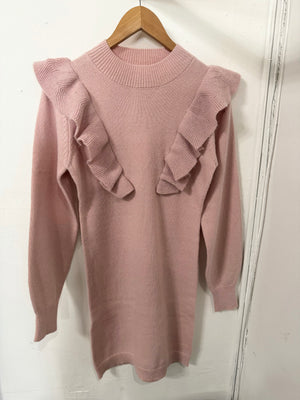 Blush Ruffle Sweater Dress - The Honey Hush Boutique