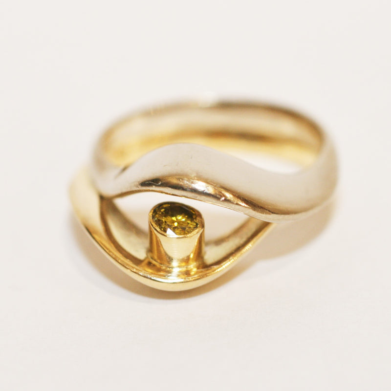 Gold and Lime Diamond Contour Ring
